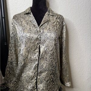 Vintage Animal Print Blouse - Black and Cream